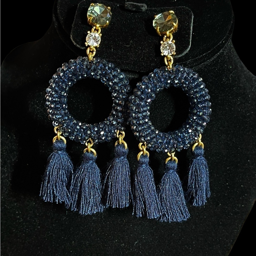 J.Crew Stone and Tassel Dark Harbor Earrings NWT - Picture 4 of 4